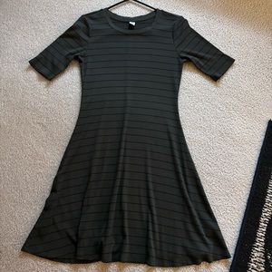 Olive Green Striped Short-Sleeve Stretch Dress